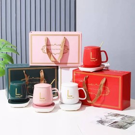 تصویر ماگ هیتر دار همراه با قاشق بهترین کیفیت وارداتی ‎ 