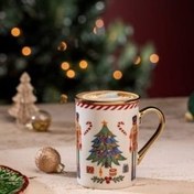تصویر ماگ فنجان مادام کوکو,طرح کریسمس,رنگ سفید طلایی سبز، 280 میل,Reve Doux 