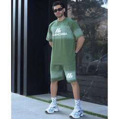 تصویر ست اسپورت طرح BALENCIAGA - سبز | Men’s Streetwear Set – Balenciag Gradient T-Shirt & Shorts (green to white ) 