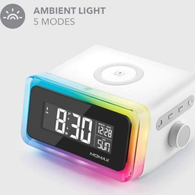 تصویر پاوربانک ساعت وایرلس مومکس MOMAX 4-in-1 Digital Alarm Clock with Wireless Charging Station QC2CNW 