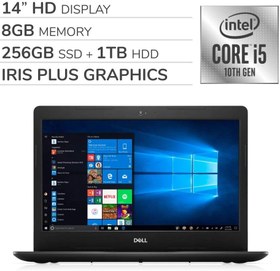 تصویر کامپیوترهای لپ تاپ Dell Inspiron 2020 Premium 14 ”HD، 4-Core 10th Genel Intel Core i5-1035G4 تا 3.7 گیگاهرتز ، گرافیک Iris Plus ، 8 GB RAM ، 256 GB SSD 1TB HDD ، بدون DVD ، وب کم ، بلوتوث ، Wi-Fi ، HDMI ، برنده 10 
