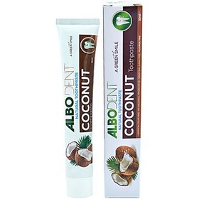 تصویر خمیر دندان ۵۰ گرمی آلبودنت با طعم نارگیل 50 grams of Albudent toothpaste with coconut flavor