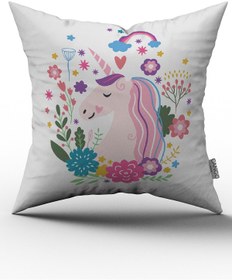 تصویر روکش کوسن دوطرفه دیجیتالی با طرح تک‌شاخ صورتی برای کودکان - OTYK505-CT برند cango home Pink Unicorn Patterned Digital Printed Children's Double-Sided Cushion Cover - OTYK505-CT