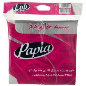 تصویر دستمال کاغذی پاپیا (Papia) مدل خانواده 250 برگ بسته 8 عددی دستمال کاغذی