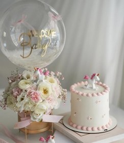 تصویر کیک تولد 7 کیلویی و باکس گل 