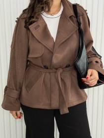 تصویر ترنج کت پاییزه زنانه در جنس جیر لمینت شده مدل دریا - نسکافه ای / ۳۸ 