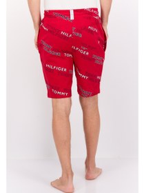 تصویر شلوار خواب کشی مردانه با لوگوی برند، ترکیب قرمز برند Tommy Hilfiger Men Brand Logo Drawstring Pajama Bottom, Red Combo