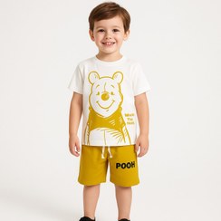 تصویر ست تیشرت و شلوارک مدل پوو رنگ زرد 