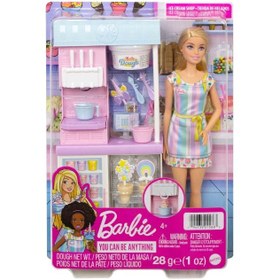 تصویر ست بازی و عروسک فروشنده بستنی باربی برند barbie Barbie Ice Cream Shopkeeper Playset & Doll