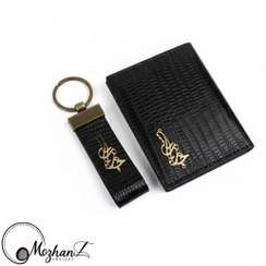 تصویر نیم ست چرم طبیعی گاو لیزارد با پلاک جانم باش کد 1080 