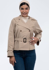 تصویر کت بارانی یقه انگلیسی کرم سیر Goretex jacket with English collar,Garlic cream