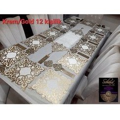 تصویر رانر و زیر بشقابی 1 دونده 12 سرویس آمریکایی 37 قطعه نفر مجموعه ارائه مواد غذایی مخملی کرم طلا SEHARA 