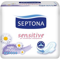 تصویر نوار بهداشتی پوست حساس شب سپتونا 8 عددی Septona Sanitary Pad Sensitive Night Ultra Plus 8 pads