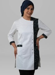 تصویر روپوش زنانه ترکیبی طرح مدیکال مشکی Women's black Medical design combination Lab Coat