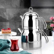 تصویر کتری قوری استیل Lines مدل آیپری با دسته استیل 