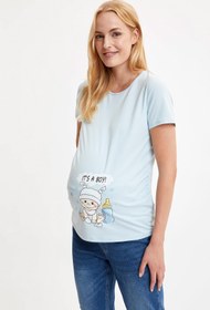 تصویر لباس بالاتنه حاملگی چاپ زنانه آستین کوتاه طرح‎دار آبی چیندار برند Defacto کد 1617025966 
