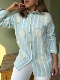 تصویر شومیز راه راه گل یخ 