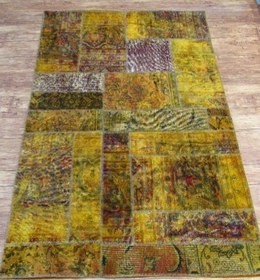 تصویر فرش دستباف صبا کلاژ ۲/۲ متری طلایی مدرن hand woven patchwork carpet