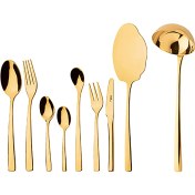 تصویر سرویس 12 پارچه قاشق و چنگال غذا خوری ناب استیل مدل فلورانس طلایی 