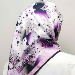 تصویر مینی اسکارف نخی دخترونه بنفش طرح آبرنگ 