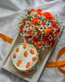 تصویر گل تولد و جعبه کیک برای مرد 