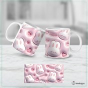 تصویر ماگ خرگوش صورتی کیوت ۳D پفکی - لیوان فانتزی Rabbit دخترانه 