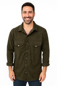 تصویر پیراهن مخمل کبریتی مردانه مدل کلاسیک – سایز L تا 3XL - مشکی / L 