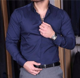 تصویر پیراهن سرمه ای پارچه‌ ساتن کش - XL ا Navy shirts for satin-pulling fabric Navy shirts for satin-pulling fabric