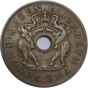 تصویر سکه رودزیا انگلیس 1 پنی رودزیا نیاسالند ملکه الیزابت 