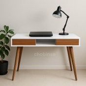 تصویر میز تحریر دو کشو با شلف گردویی 