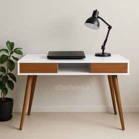 تصویر میز تحریر دو کشو با شلف گردویی 