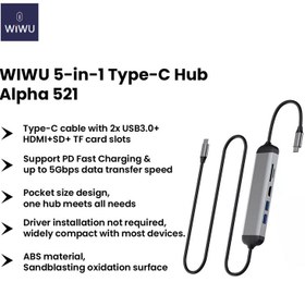 تصویر هاب تایپ سی 5 پورت با کابل 1.6 متری ویوو WiWU Alpha 521H 5 In 1 Type C Hub WiWU Alpha 521H 5 In 1 Type C Hub With 1.6m Cable