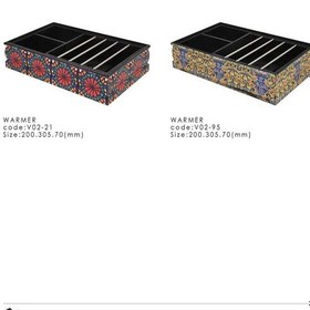 تصویر جعبه وارمر قوری چای و دمنوش تنقلات دکوپاژ چاپی جعبه کادویی برجسته طرح دار سنتی مدل V-03 کد 108 