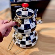 تصویر کتری قوری لعابی آجار طرح شطرنجی محصول اورجینال ترکیه ACAR-22-0232 - ترکیه 