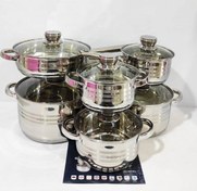 تصویر سرویس قابلمه استیل کوین رویال آلمان 12 پارچه 12 piece Royal German steel coin pot service