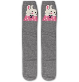 تصویر جوراب زیر زانو طرح خرگوش خاکستری 