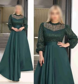 تصویر پیراهن مجلسی بلند ماکسی مدل برلیان سایز ۴۶-۴۸ جنس کرپ دو رو و اسپایدر پولکی سبز 