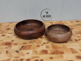 تصویر ست کاس چوبی دوتیکه چوب گردو قابل شستشو - گیاهی Washable double walnut wooden bowl set