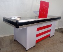 تصویر میز صندوق فروشگاهی (چک اوت) آریا موتور دار دور آلومینیوم - ۲۴۰ / سمت چپ اپراتور / دلخواه مشتری 