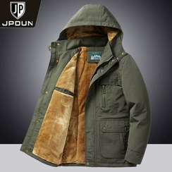 تصویر کاپشن مردانه جیپ مدل 1021 برزنت ضد آب با کلاه جدا شونده 