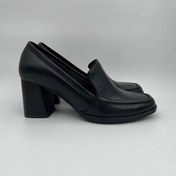 تصویر کفش زنانه چرم پاشنه 3 سانت شبروم مشکی 