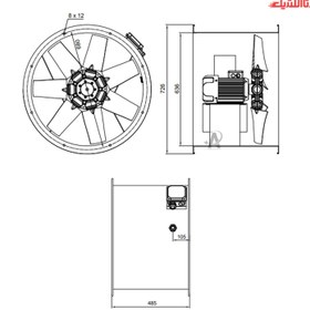 تصویر فن آکسيال سيلندری دمنده سایز 63 (سه فاز) مدل DAMP-DN90-4T-630-30deg Damande Cylindrical Axial Fans