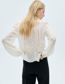 تصویر شومیز دانتل زنانه منگو MANGO Blouse with ruffle and lace details 