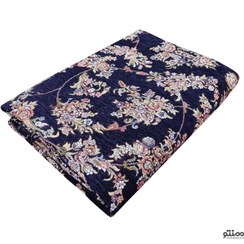 تصویر روفرشی مخمل ابریشم گل برجسته سایز ۶ متر سرمه ای 