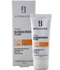 تصویر فلوئید ضد آفتاب رنگی SPF50 پوست چرب بیزانس | بژ طلایی Byzance Tinted Sunscreen Fluid SPF50 For Oily Skin | Gold Beige