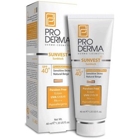 تصویر کرم ضد آفتاب و مرطوب کننده اس پی اف 60 بژطبیعی 40 میل پرودرما Proderma Sunscreen Spf60 Moisturizing