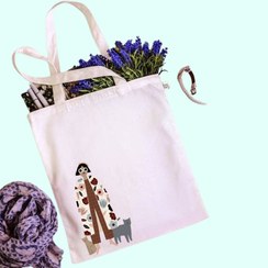 تصویر توت بگ دختر عینکی و گربه ها - ساک دستی پارچه ای 