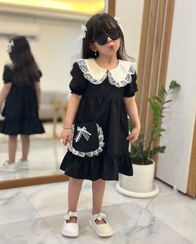 تصویر پیراهن دخترانه مشکی یقه گیپوری سایز ۳ تا ۸ سال 
