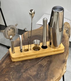 تصویر ست بارسرد به همراه استند بامبو ،ست بار سرد – مجموعه کامل ابزار بارتندر برای تهیه نوشیدنی‌های خنک و کوکتل