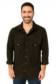 تصویر پیراهن مخمل کبریتی مردانه مدل کلاسیک – سایز L تا 3XL - مشکی / L 